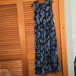 Kohl's Black Maxi Dress with Blue and Teal Leaf Print